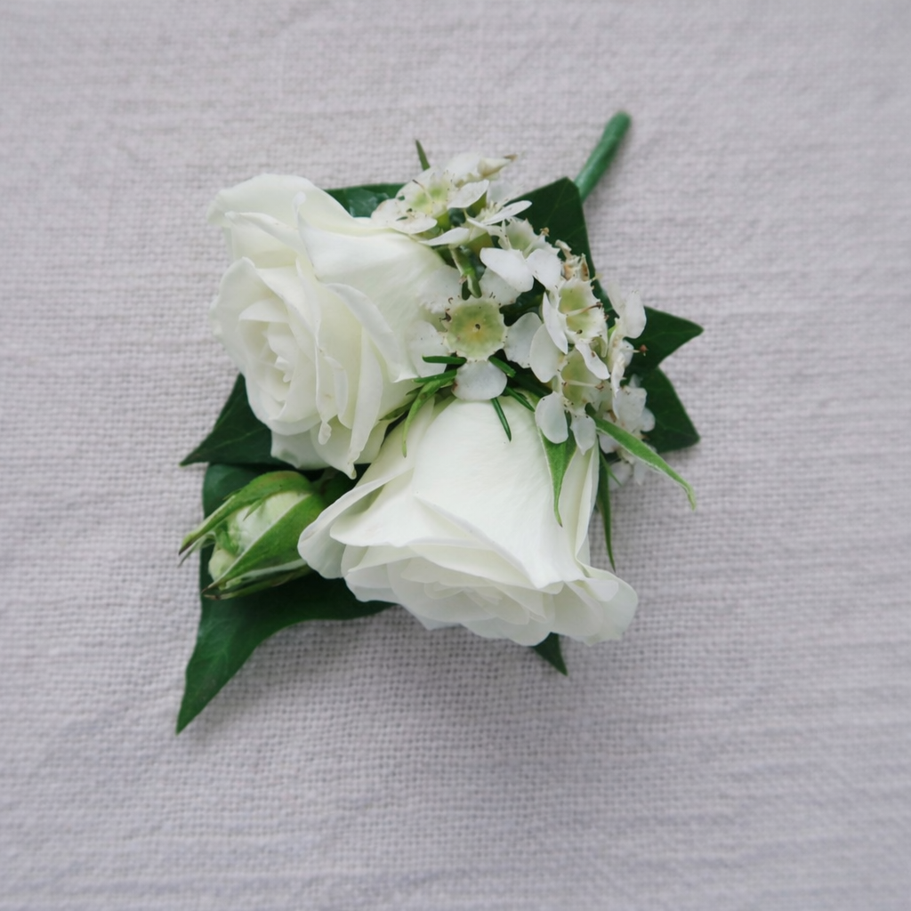 White Buttonhole (Boutonnière) – Wax Flower