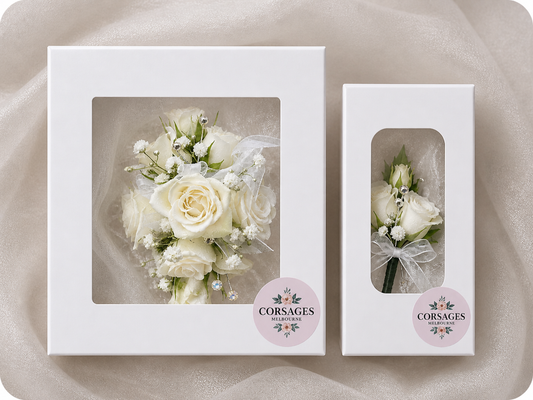 White Rose Corsage & Buttonhole Set