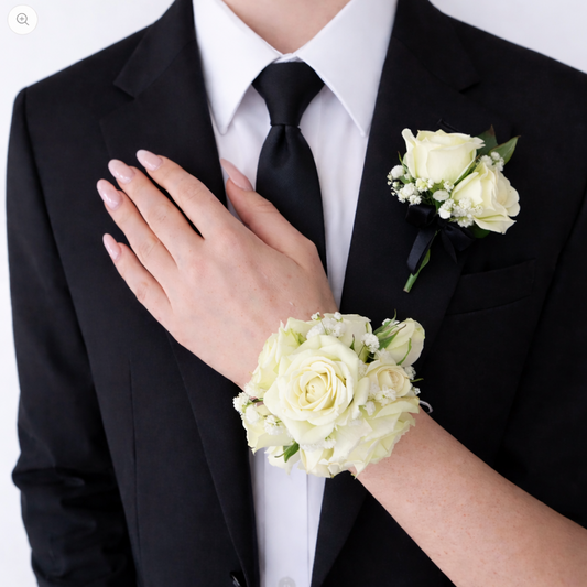 White Rose Corsage & Buttonhole Set