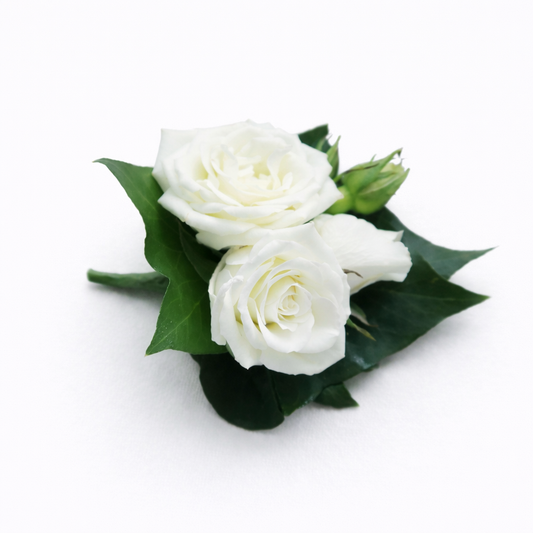 White Buttonhole (Boutonniere) - Seasonal Greenery