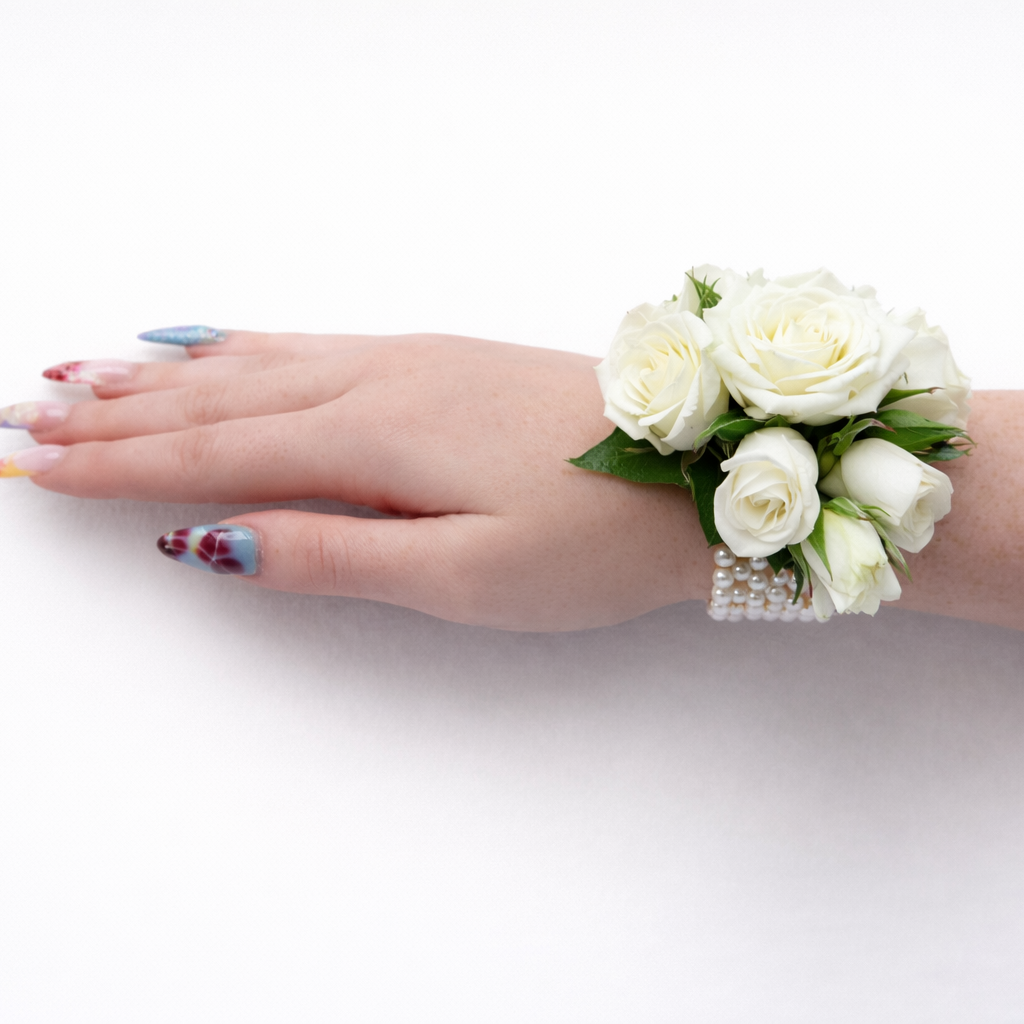 White Corsage - Seasonal Greenery