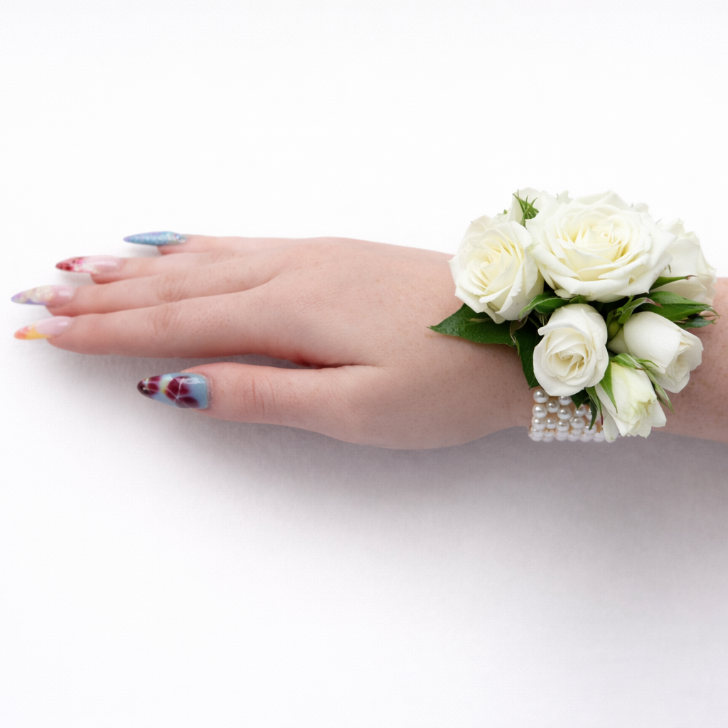 White Corsage - Seasonal Greenery