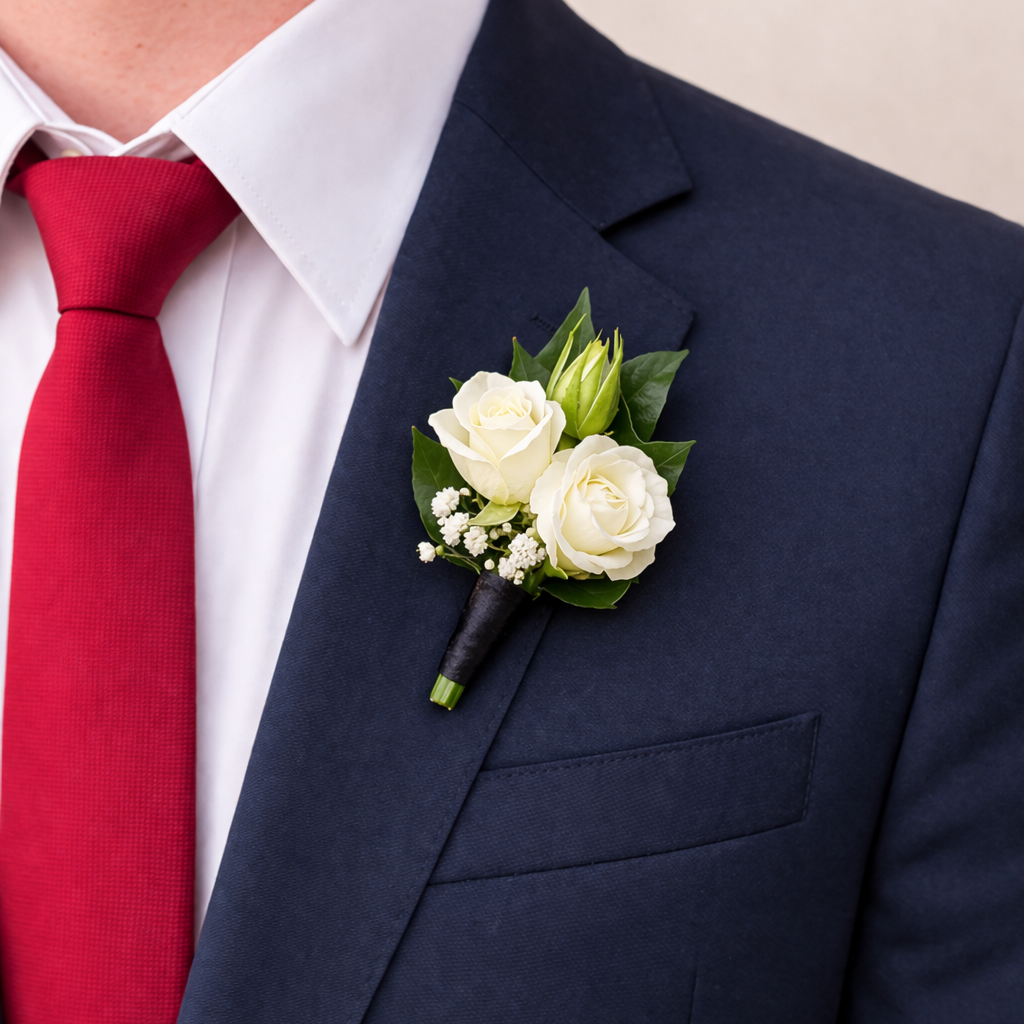 White Rose Buttonhole (Boutonnière)