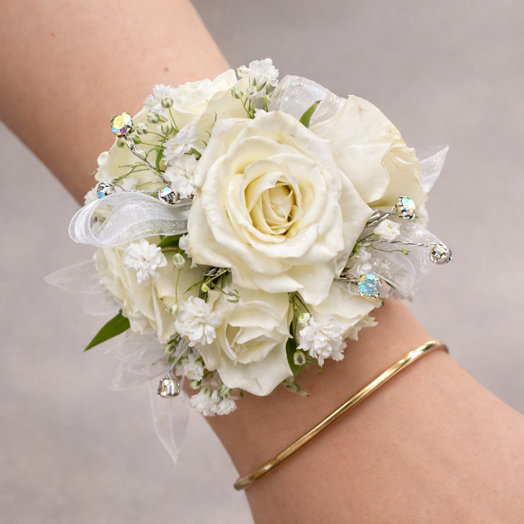 Signature White Rose Wrist Corsage
