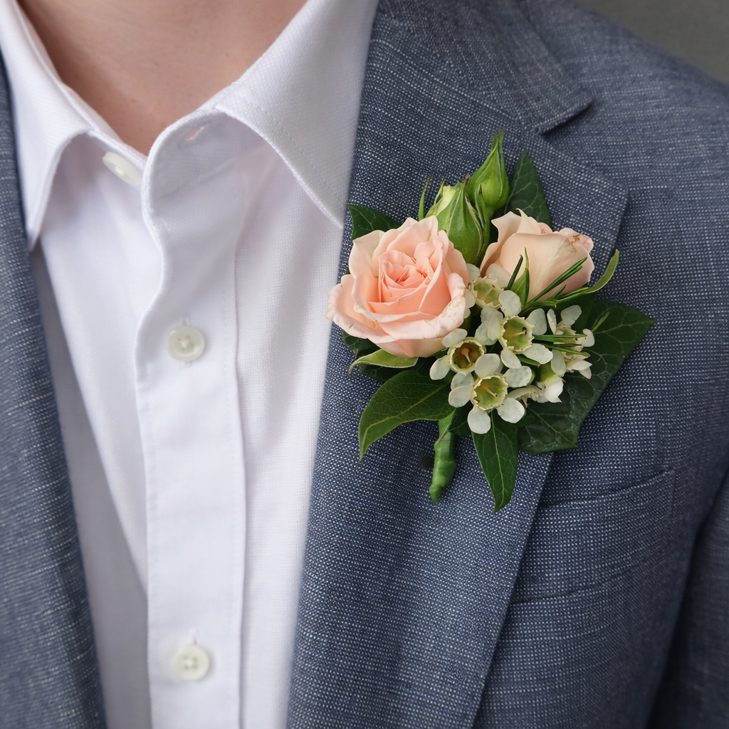 Pink Buttonhole (Boutonnière) – Wax Flower