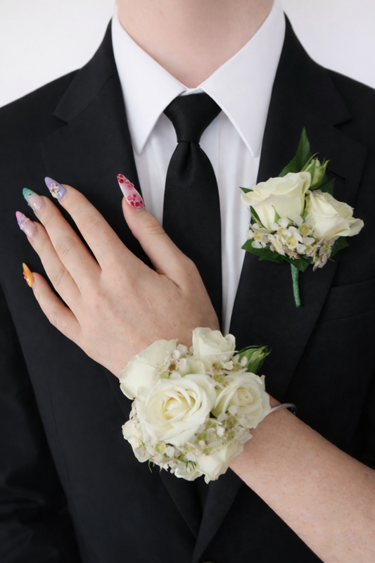 White Corsage & Buttonhole Set – Wax Flower
