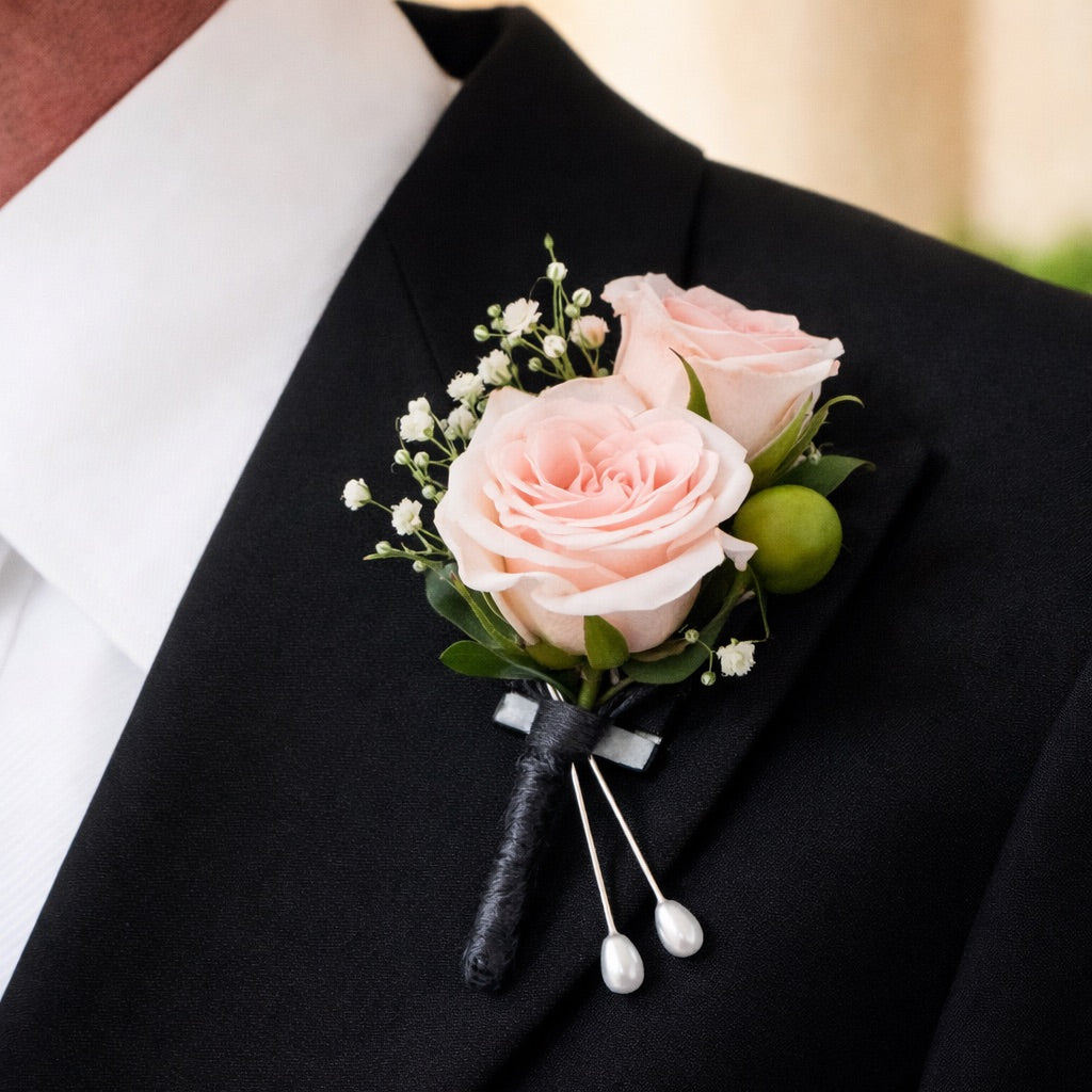 Blush Rose Buttonhole (Boutonnière)