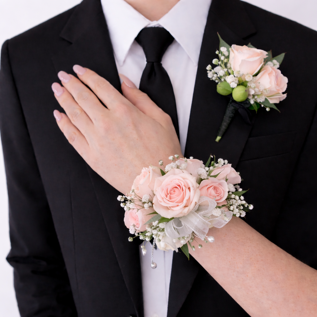 Blush Rose Corsage & Buttonhole Set
