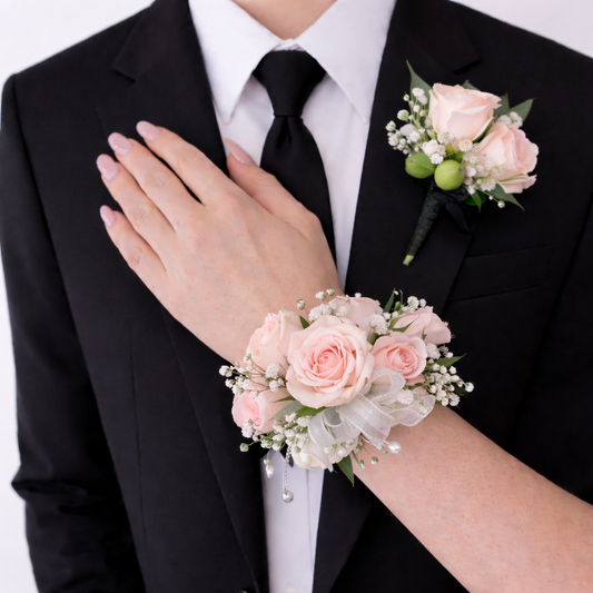 Blush Rose Corsage & Buttonhole Set
