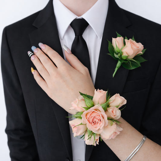 Pink Corsage & Buttonhole - Seasonal Greenery