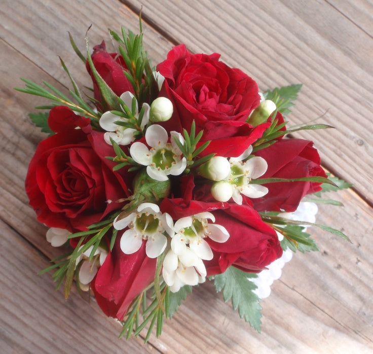 Cherry Spark Corsage and Buttonhole