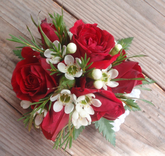 Cherry Spark Corsage and Buttonhole