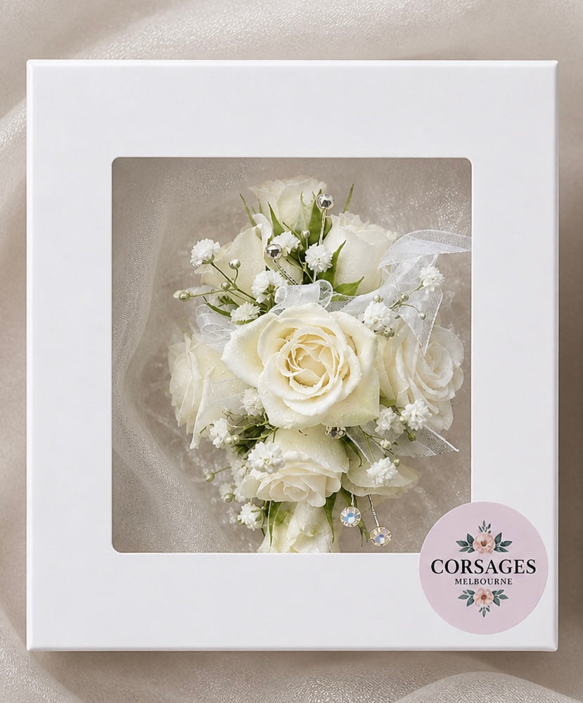 Signature White Rose Wrist Corsage