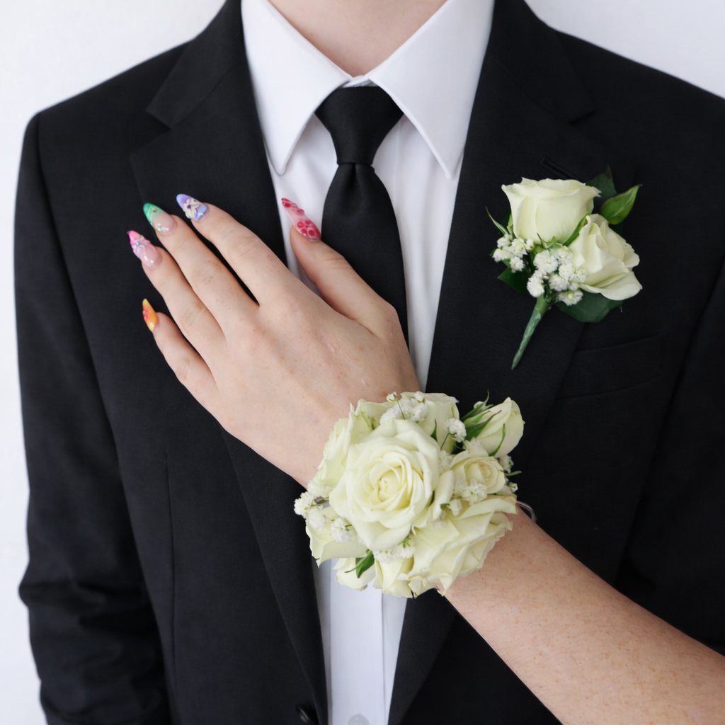 White Corsage & Buttonhole Set – Baby’s Breath