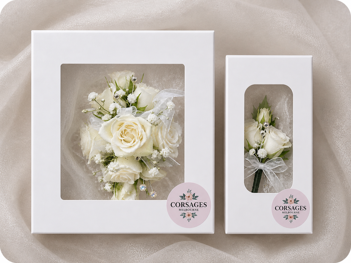 White Rose Corsage & Buttonhole Set